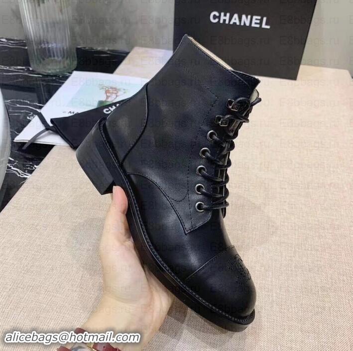 Discount Chanel Calfskin Lace-Ups Ankle Boots G34955 Black