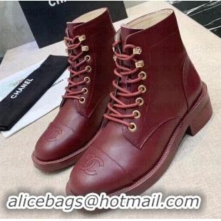 Discount Chanel Calfskin Lace-Ups Ankle Boots G34955 Burgundy