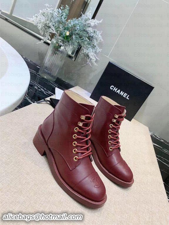 Discount Chanel Calfskin Lace-Ups Ankle Boots G34955 Burgundy