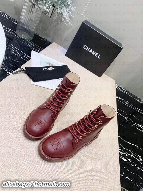 Discount Chanel Calfskin Lace-Ups Ankle Boots G34955 Burgundy