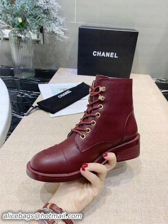 Discount Chanel Calfskin Lace-Ups Ankle Boots G34955 Burgundy