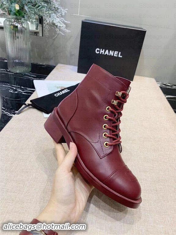 Discount Chanel Calfskin Lace-Ups Ankle Boots G34955 Burgundy