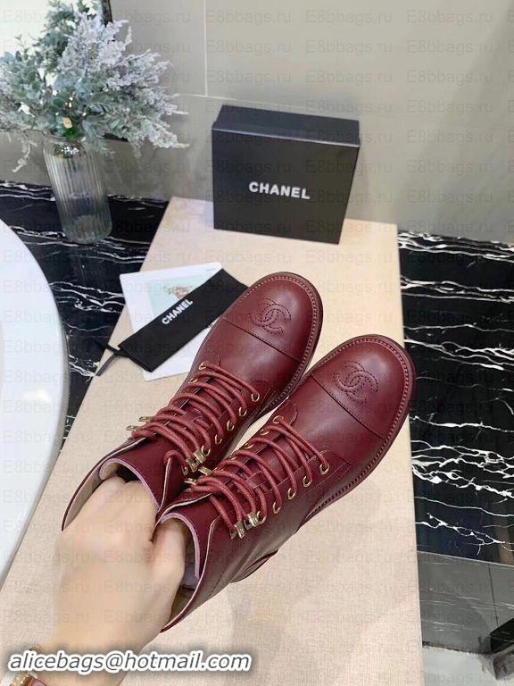 Discount Chanel Calfskin Lace-Ups Ankle Boots G34955 Burgundy