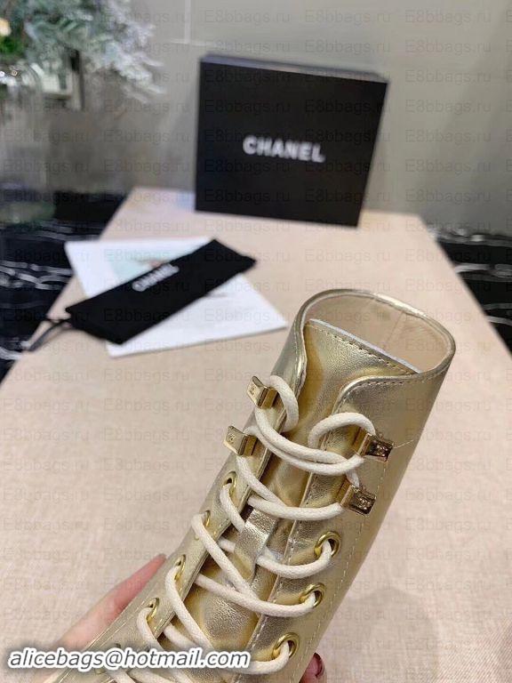 Luxury Chanel Calfskin Lace-Ups Ankle Boots G34956 Metallic Gold