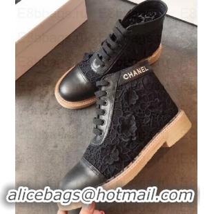 Hot Style Chanel Camellia Embroidery Lace-Ups G34862 Black 2019