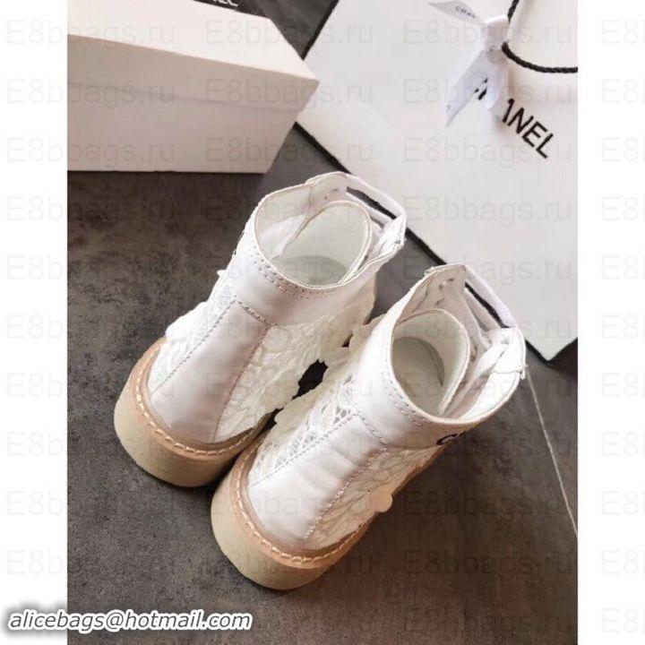 Good Quality Chanel Camellia Embroidery Lace-Ups G34862 White 2019