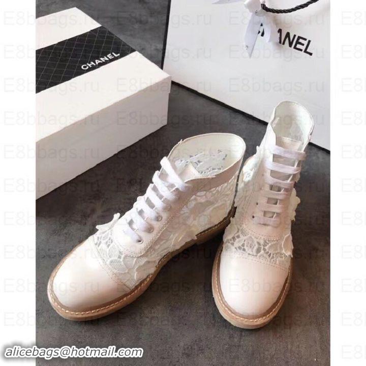 Good Quality Chanel Camellia Embroidery Lace-Ups G34862 White 2019