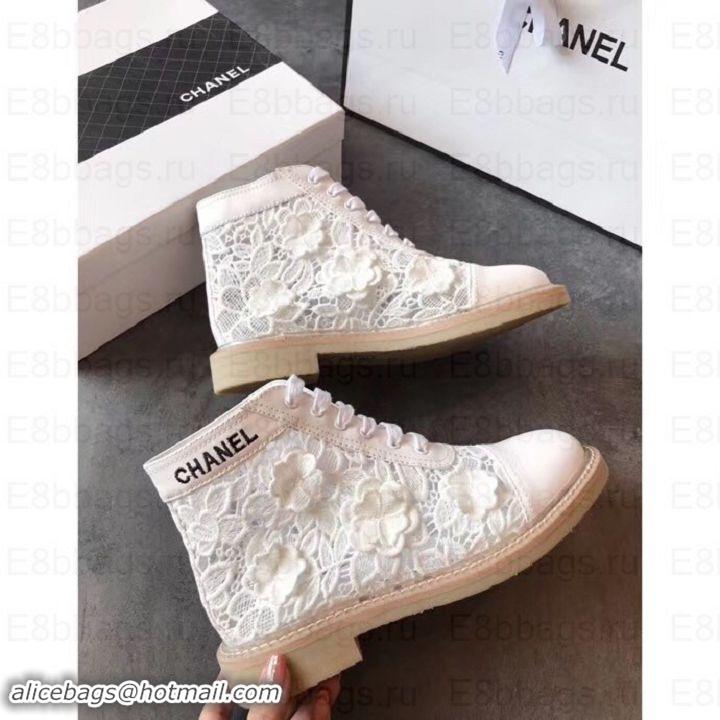 Good Quality Chanel Camellia Embroidery Lace-Ups G34862 White 2019