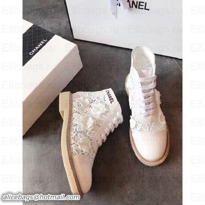 Good Quality Chanel Camellia Embroidery Lace-Ups G34862 White 2019