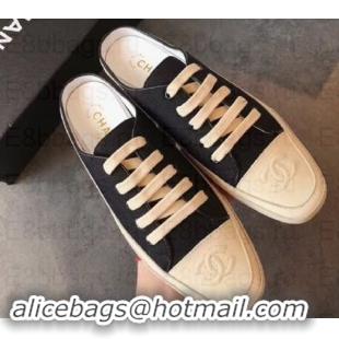 Top Grade Chanel Canvas CC Logo Open-back Sneakers G348661 Black 2019