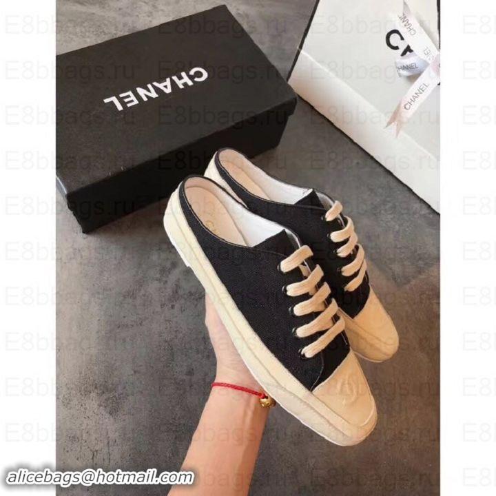 Top Grade Chanel Canvas CC Logo Open-back Sneakers G348661 Black 2019