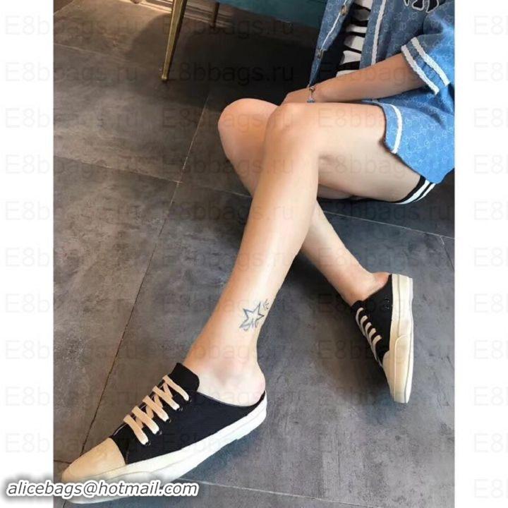 Top Grade Chanel Canvas CC Logo Open-back Sneakers G348661 Black 2019