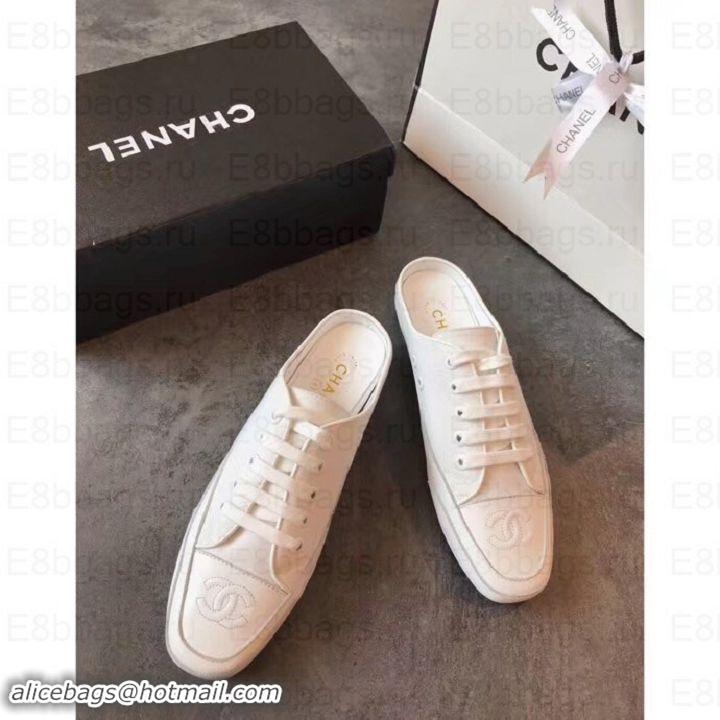 Purchase Chanel Canvas CC Logo Open-back Sneakers G348661 White 2019