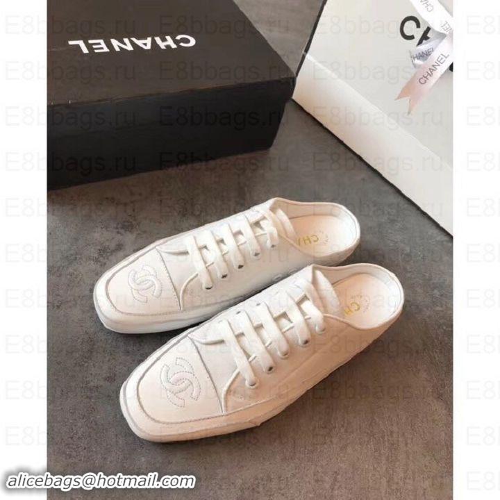 Purchase Chanel Canvas CC Logo Open-back Sneakers G348661 White 2019