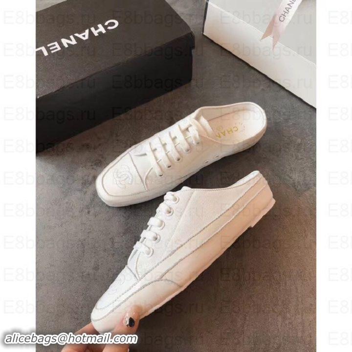 Purchase Chanel Canvas CC Logo Open-back Sneakers G348661 White 2019