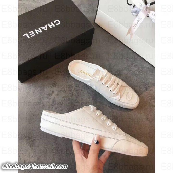 Purchase Chanel Canvas CC Logo Open-back Sneakers G348661 White 2019