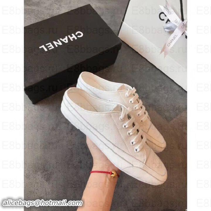 Purchase Chanel Canvas CC Logo Open-back Sneakers G348661 White 2019