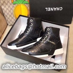 Unique Style Chanel Crocodile Embossed Calfskin Sneakers G35079 Black 2019