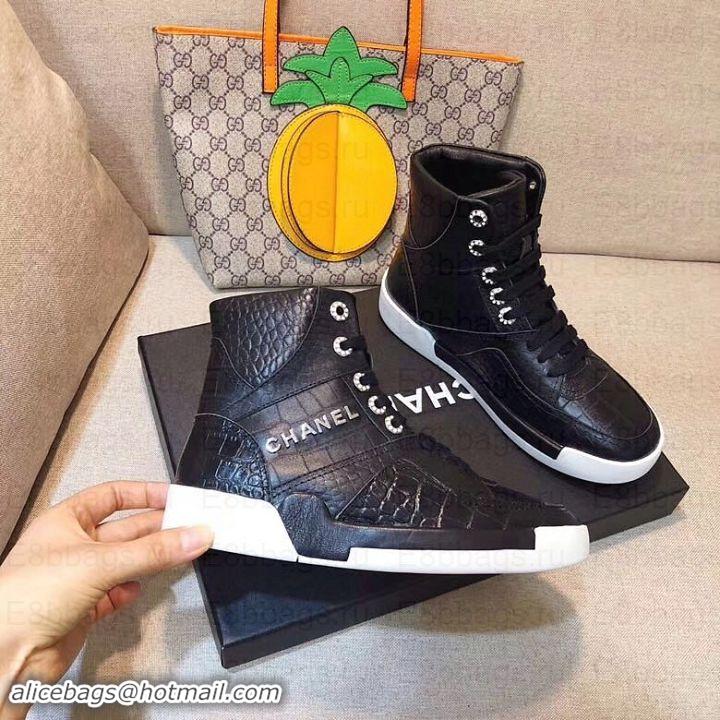 Unique Style Chanel Crocodile Embossed Calfskin Sneakers G35079 Black 2019