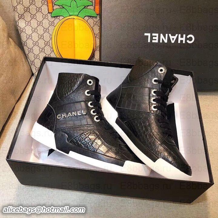 Unique Style Chanel Crocodile Embossed Calfskin Sneakers G35079 Black 2019