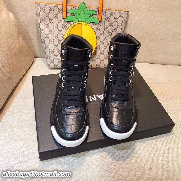 Unique Style Chanel Crocodile Embossed Calfskin Sneakers G35079 Black 2019