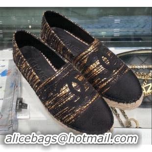 Luxury Chanel Tweed and Grosgrain Espadrilles G29762 Black/Gold 2019