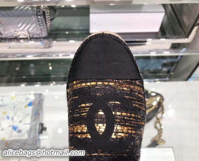 Luxury Chanel Tweed and Grosgrain Espadrilles G29762 Black/Gold 2019