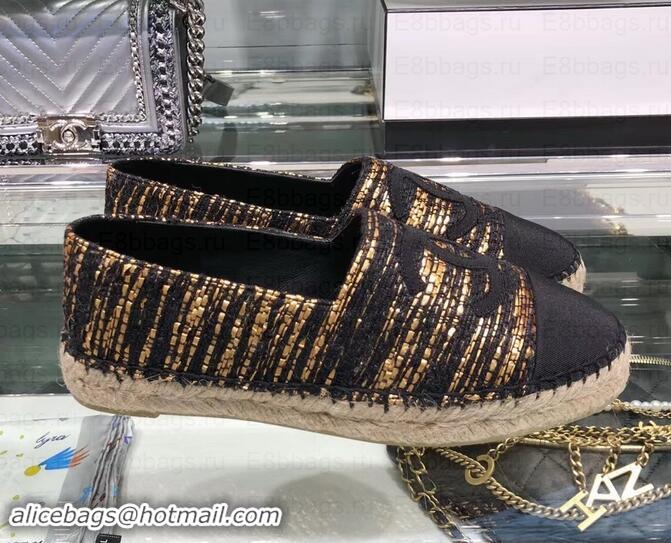 Luxury Chanel Tweed and Grosgrain Espadrilles G29762 Black/Gold 2019