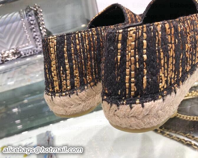 Luxury Chanel Tweed and Grosgrain Espadrilles G29762 Black/Gold 2019