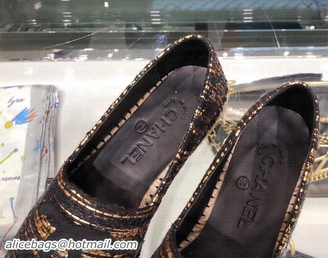 Luxury Chanel Tweed and Grosgrain Espadrilles G29762 Black/Gold 2019