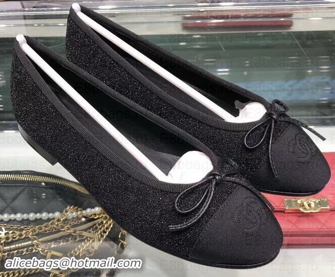 Discount Chanel Tweed and Grosgrain Classic Bow Ballerinas Flats G02819 Black 2019