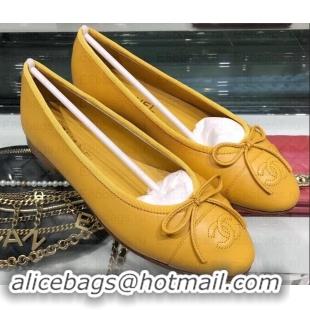 Discounts Chanel Metallic Grained Calfskin Classic Bow Ballerinas Flats G02819 Yellow 2019