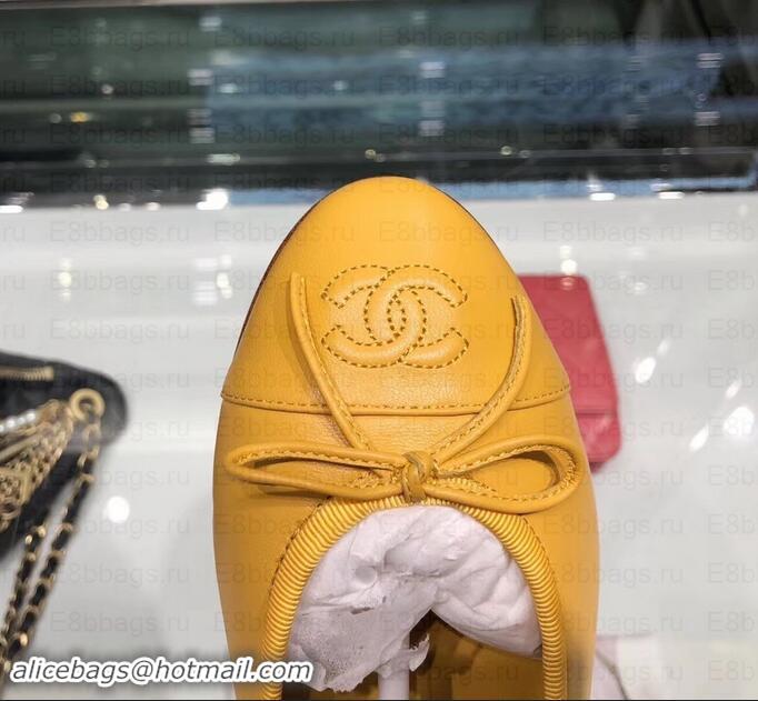 Discounts Chanel Metallic Grained Calfskin Classic Bow Ballerinas Flats G02819 Yellow 2019