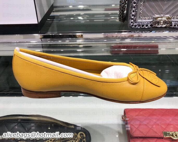 Discounts Chanel Metallic Grained Calfskin Classic Bow Ballerinas Flats G02819 Yellow 2019