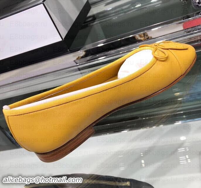 Discounts Chanel Metallic Grained Calfskin Classic Bow Ballerinas Flats G02819 Yellow 2019