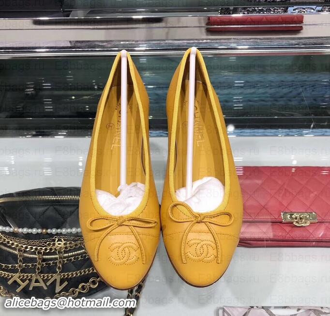 Discounts Chanel Metallic Grained Calfskin Classic Bow Ballerinas Flats G02819 Yellow 2019