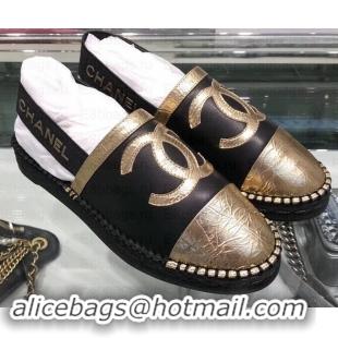 Classic Chanel CC Logo Espadrilles Sandals G02833 Black/Gold 2019