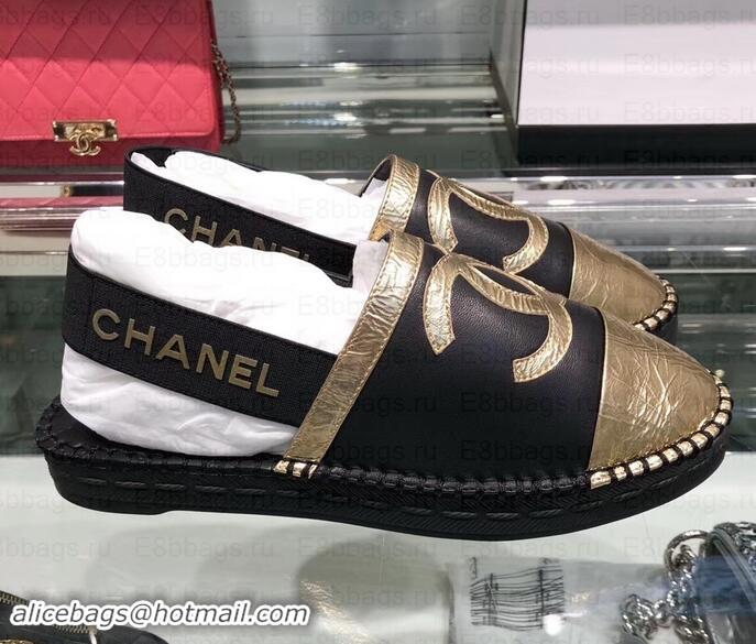 Classic Chanel CC Logo Espadrilles Sandals G02833 Black/Gold 2019