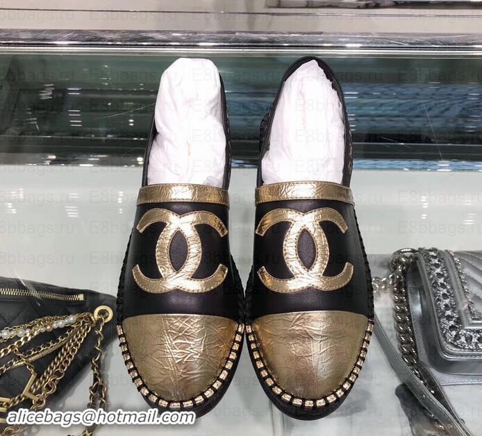 Classic Chanel CC Logo Espadrilles Sandals G02833 Black/Gold 2019