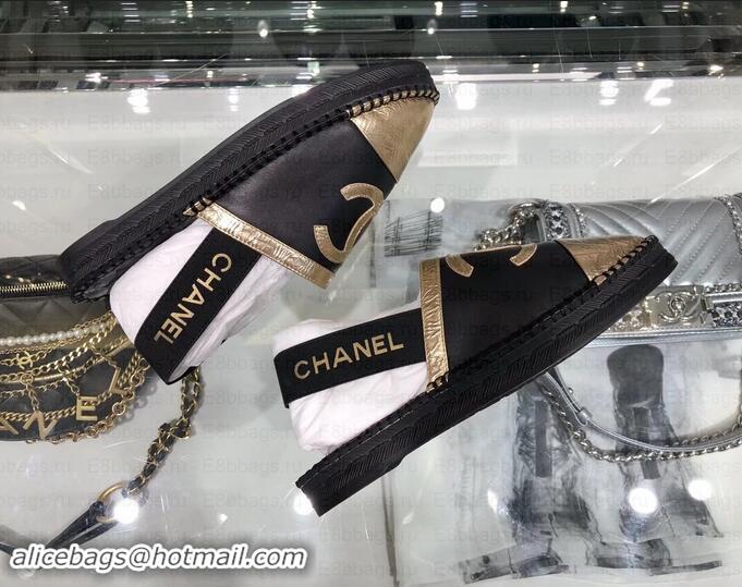 Classic Chanel CC Logo Espadrilles Sandals G02833 Black/Gold 2019