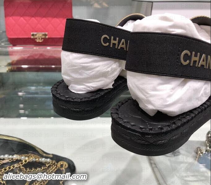 Classic Chanel CC Logo Espadrilles Sandals G02833 Black/Gold 2019