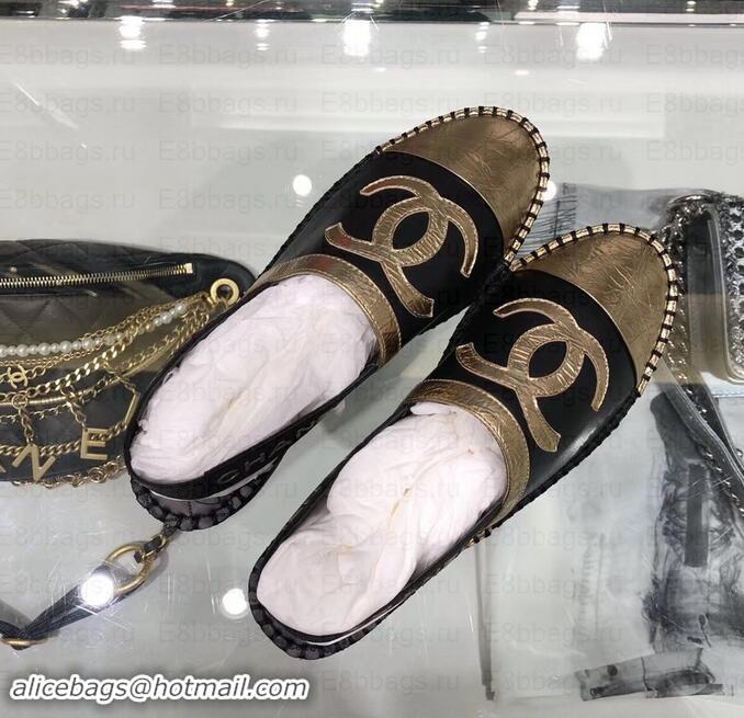 Classic Chanel CC Logo Espadrilles Sandals G02833 Black/Gold 2019