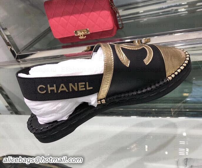 Classic Chanel CC Logo Espadrilles Sandals G02833 Black/Gold 2019