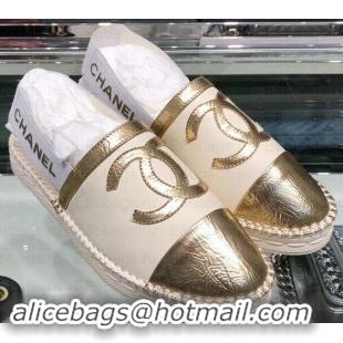 Stylish Chanel CC Logo Espadrilles Sandals G02833 Creamy/Gold 2019