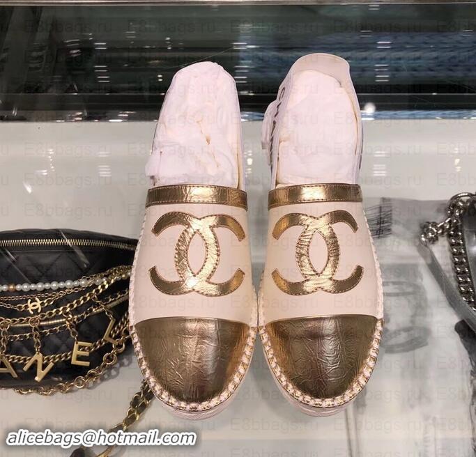 Stylish Chanel CC Logo Espadrilles Sandals G02833 Creamy/Gold 2019