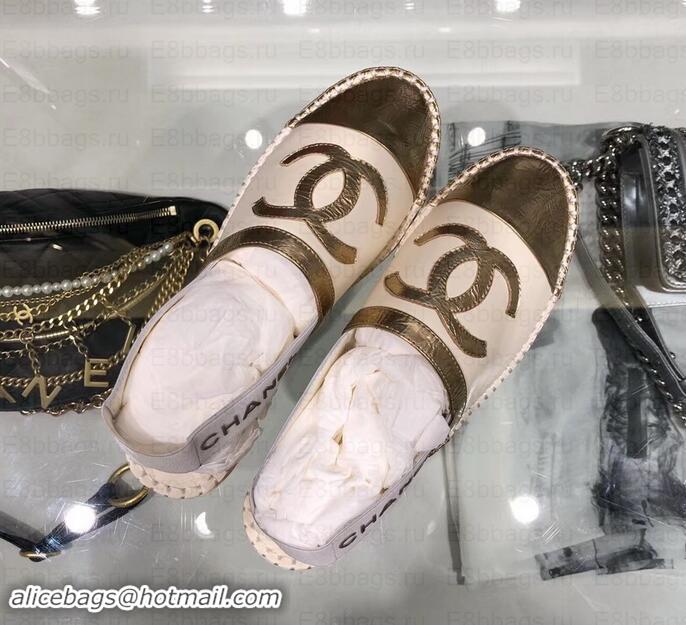 Stylish Chanel CC Logo Espadrilles Sandals G02833 Creamy/Gold 2019