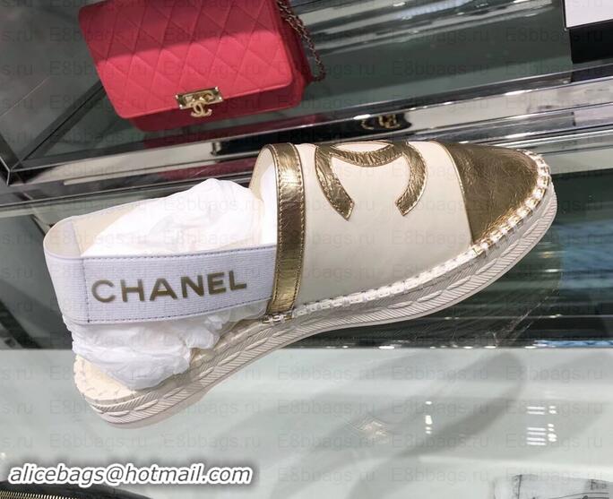 Stylish Chanel CC Logo Espadrilles Sandals G02833 Creamy/Gold 2019