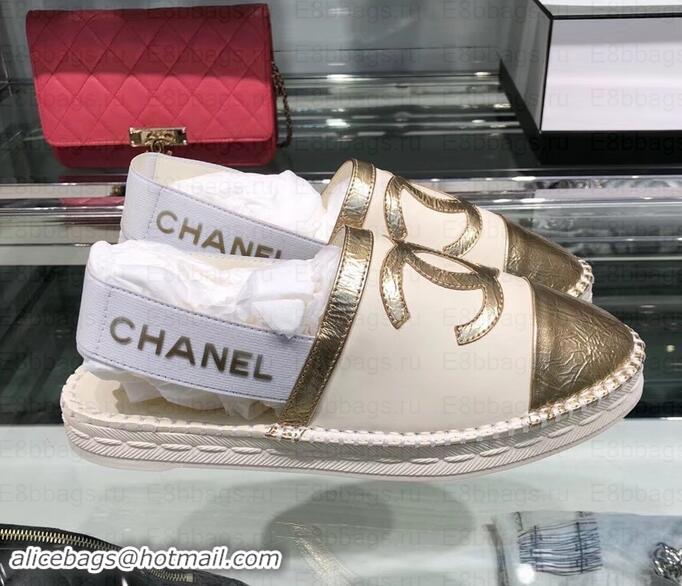 Stylish Chanel CC Logo Espadrilles Sandals G02833 Creamy/Gold 2019