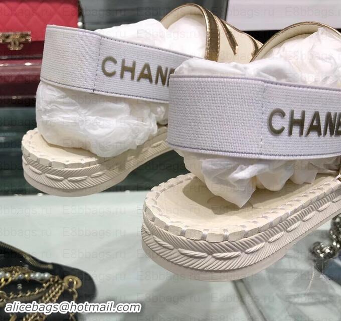 Stylish Chanel CC Logo Espadrilles Sandals G02833 Creamy/Gold 2019