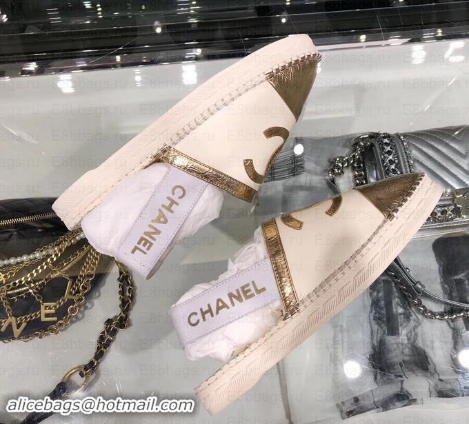 Stylish Chanel CC Logo Espadrilles Sandals G02833 Creamy/Gold 2019